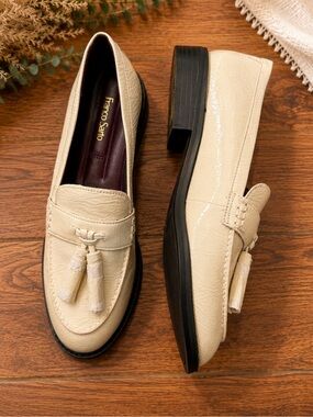 Franco Sarto Carolynn Cream Tassel Loafers with Black Sole